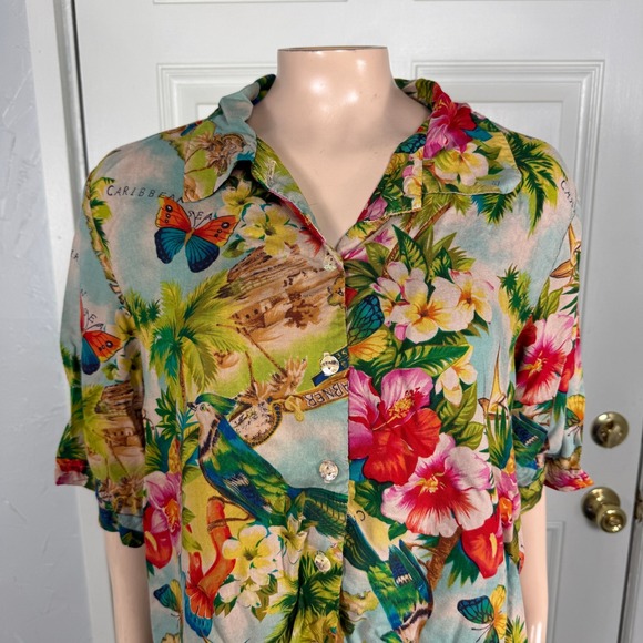 CITRON Santa Monica Womens Blouse M Hawaiian Button Rayon Shirt Top Boxy E18 - Picture 2 of 6